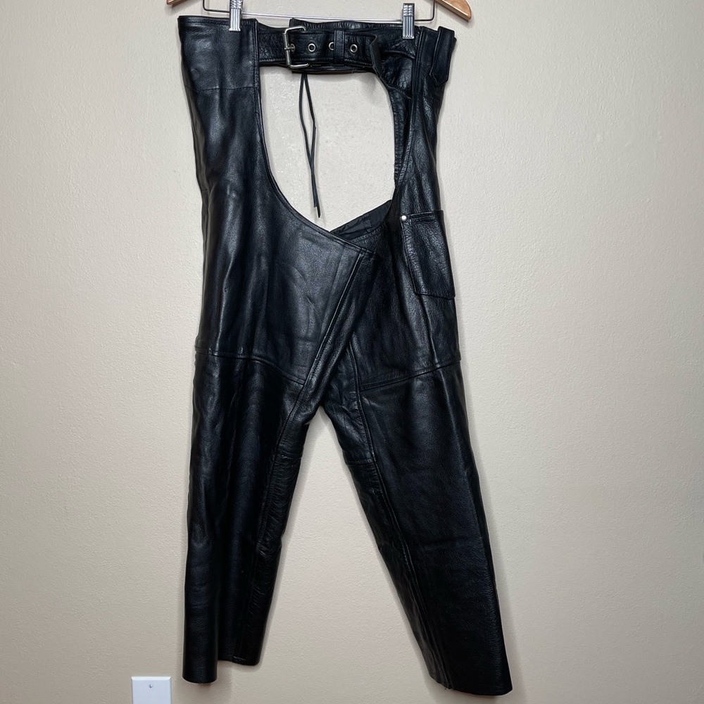 IK Black Leather Motorcycle Chaps
